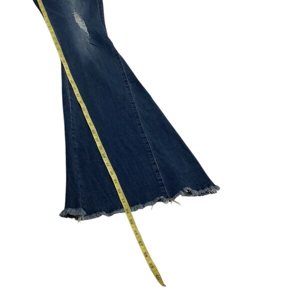 NWT YMI Jeans Gigi High Rise Fit To Twisted Flare Frayed Blue Womens Size 9/29 - Picture 6 of 10
